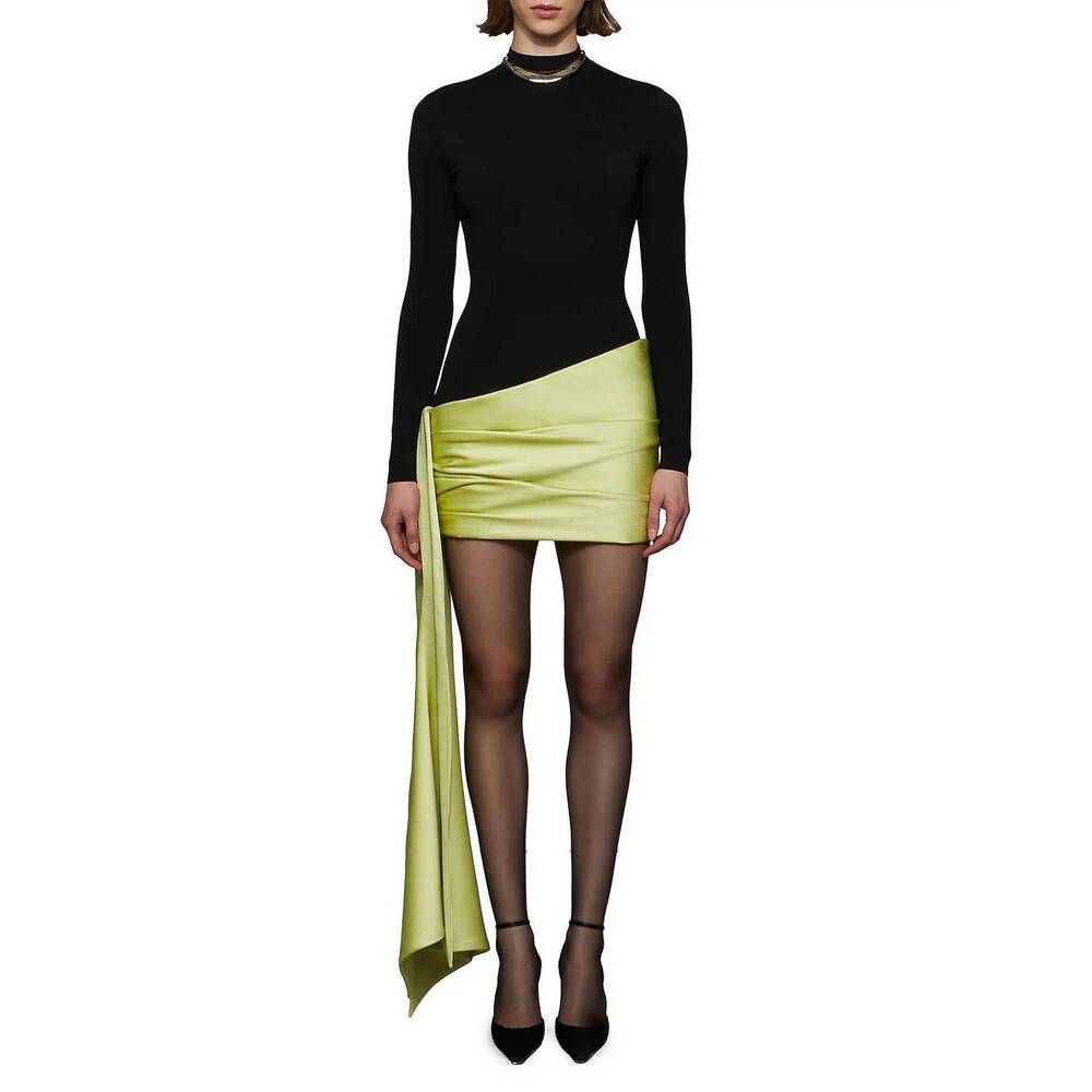 NEW ET OCHS simone knit combo dress in black/celery